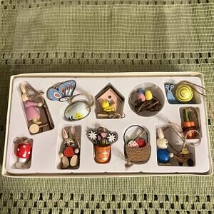 World Market Set of 12 Wooden Easter Ornaments Spring Wood Mini Small